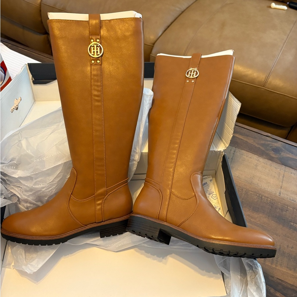 Tommy Hilfiger Brown Leather Knee-High Boots